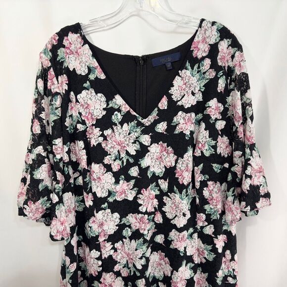 Rachel‎ Roy Plus Size 20W Dress Midi Ruffle Bell Sleeve Floral Black Pink 383 - Picture 5 of 12